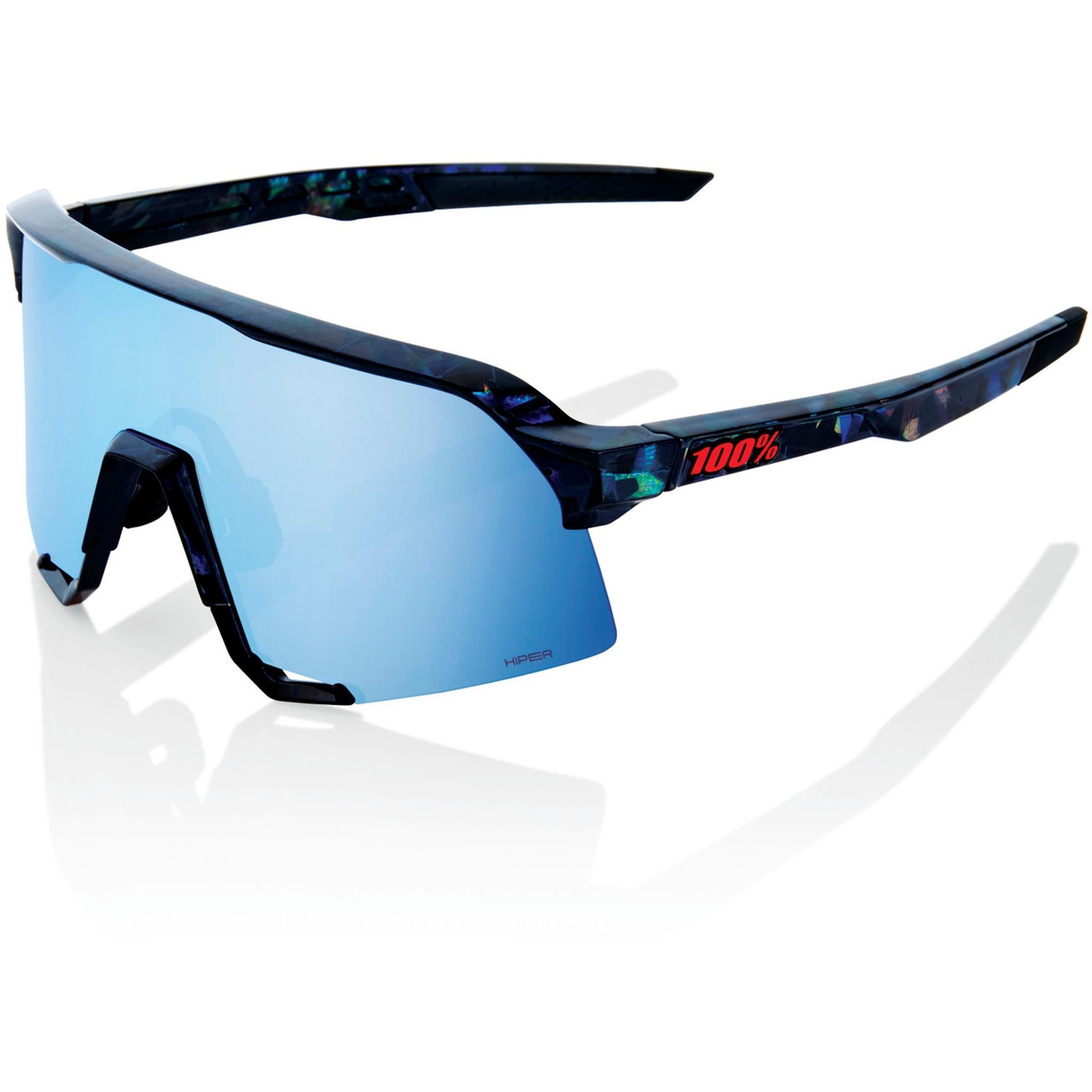 100% S3 Holographic Sunglasses Black Frame HiPER Blue Lens