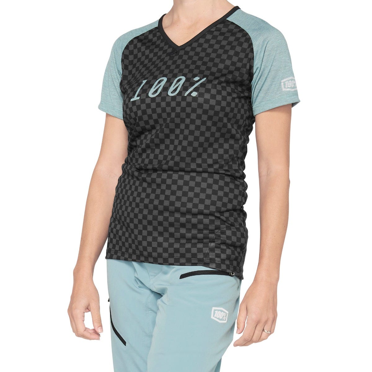 100% Airmatic Short Sleeve Women's Jersey Seafoam/Checkers