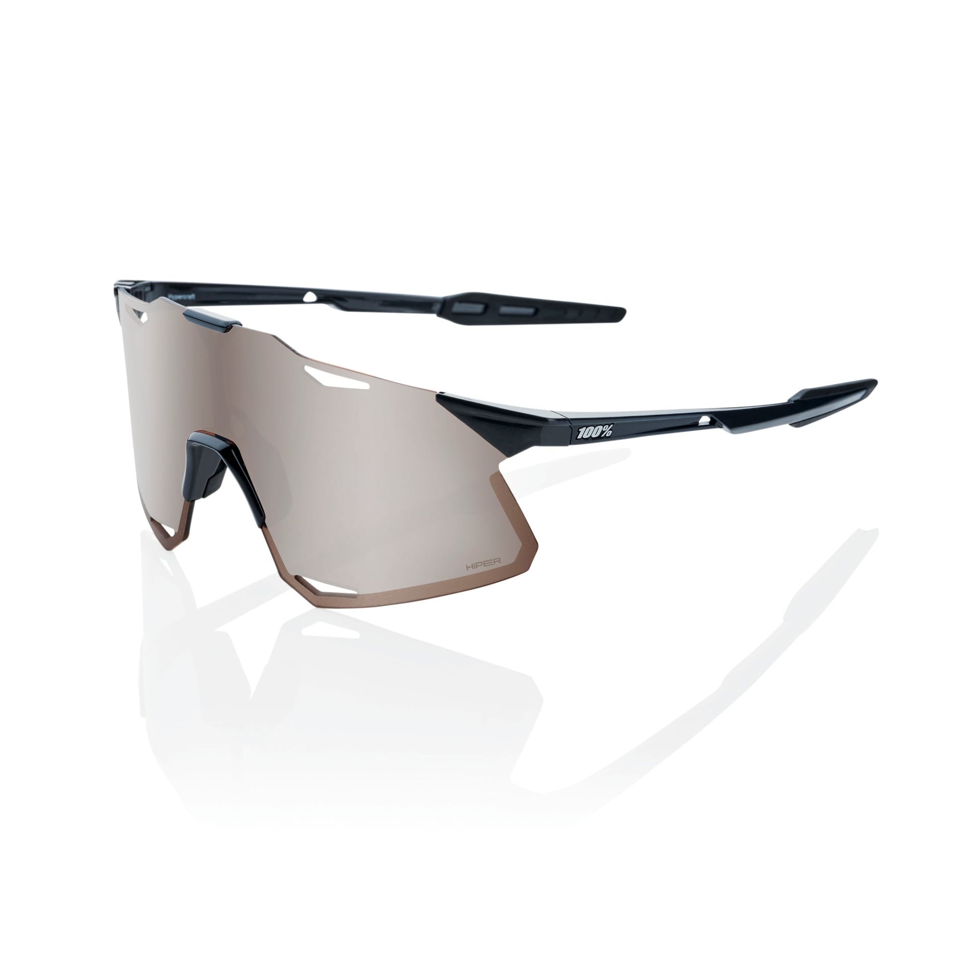100% Hypercraft Sunglasses Gloss Black with Silver Mirror Lens