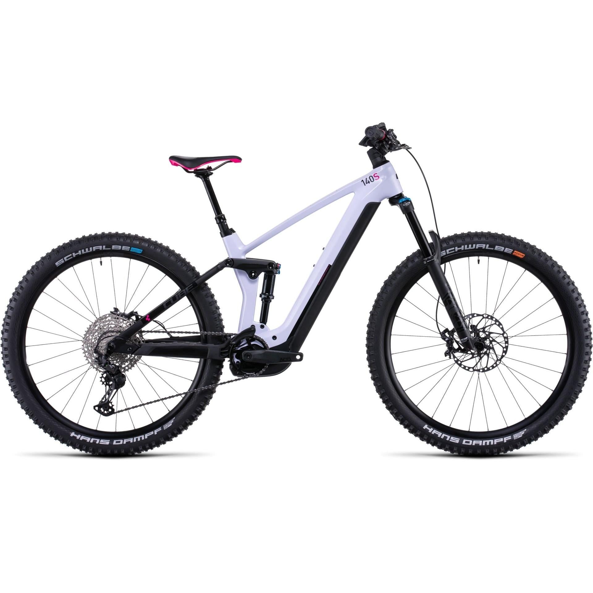 Cube Stereo Hybrid 140 HPC SL 750 Electric Dual Suspension Mountain Bike 29'' Violet 'n' White