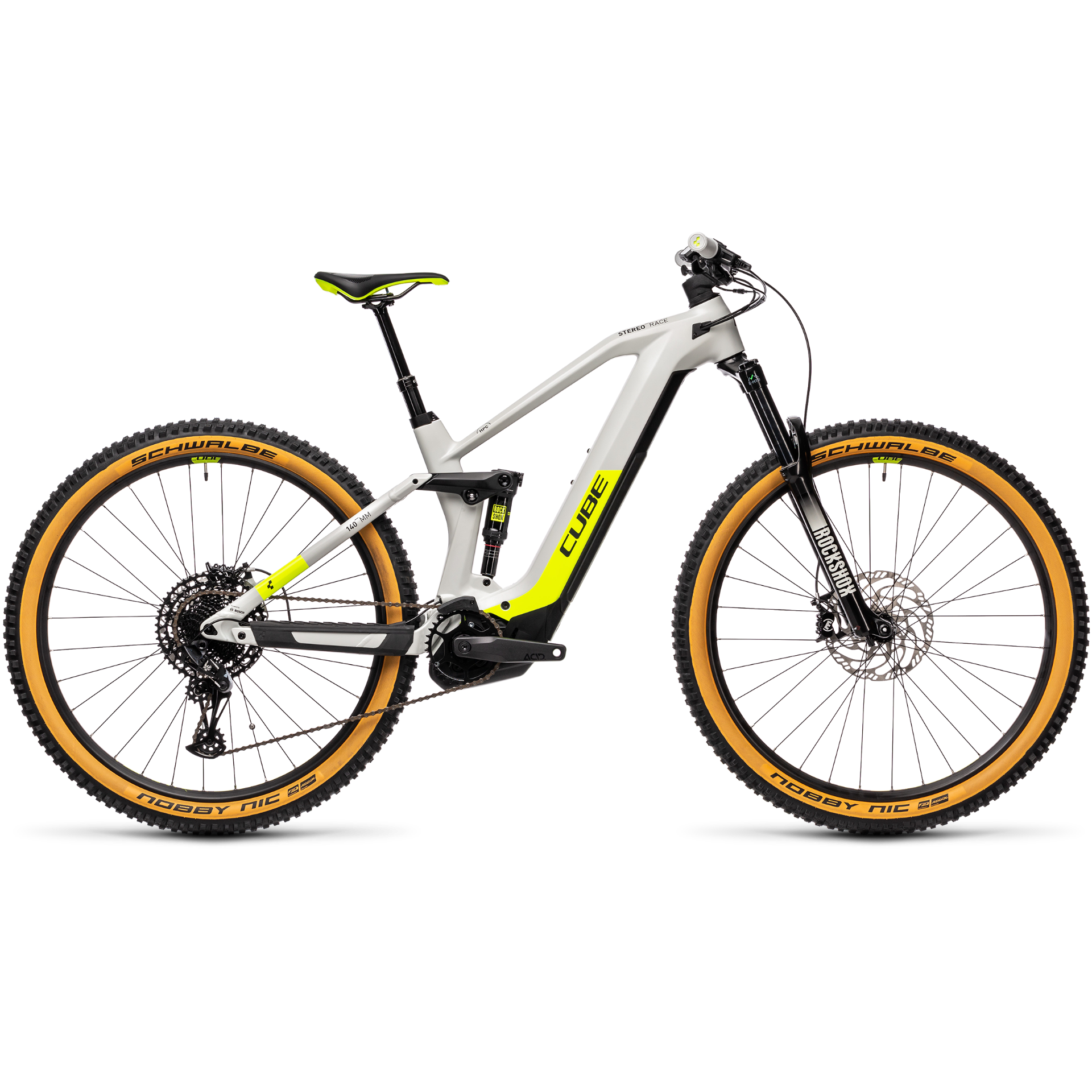 Cube Stereo Hybrid 140 HPC Race 625 Electric Mountain Bike Grey/Yellow