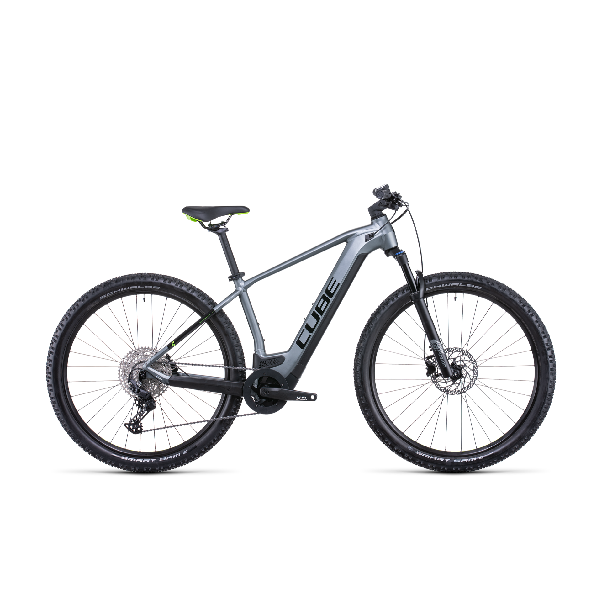 Cube Reaction Hybrid Pro 625 Electric Hardtail Mountain Bike Flash Grey 'n' Green