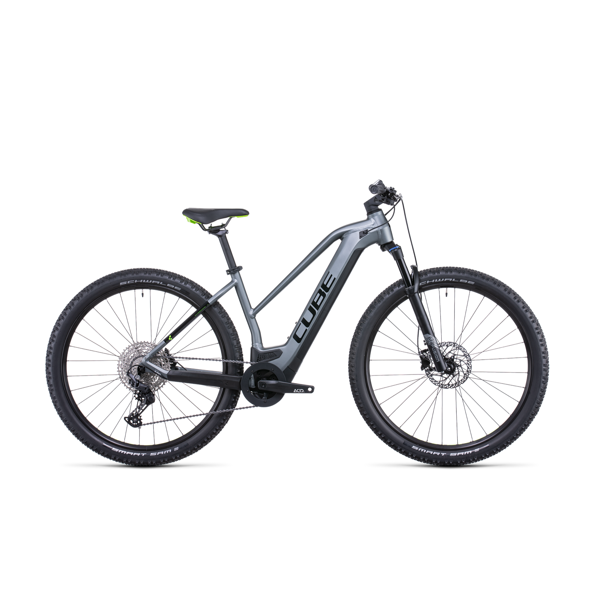 Cube Reaction Hybrid Pro 625 Trapeze Electric Hardtail Mountain Bike Flash Grey 'n' Green