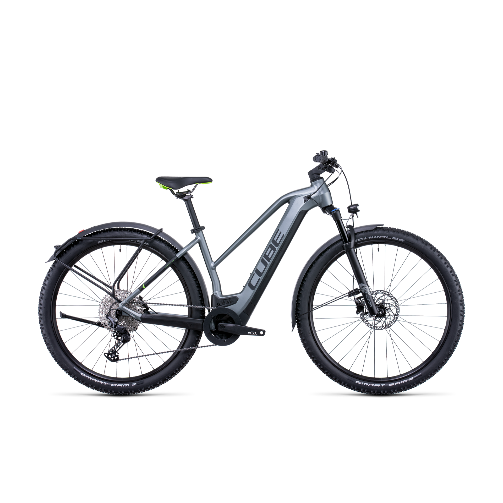 Cube Reaction Hybrid Pro 625 Allroad Trapeze Electric Hardtail Mountain Bike Flash Grey 'n' Green