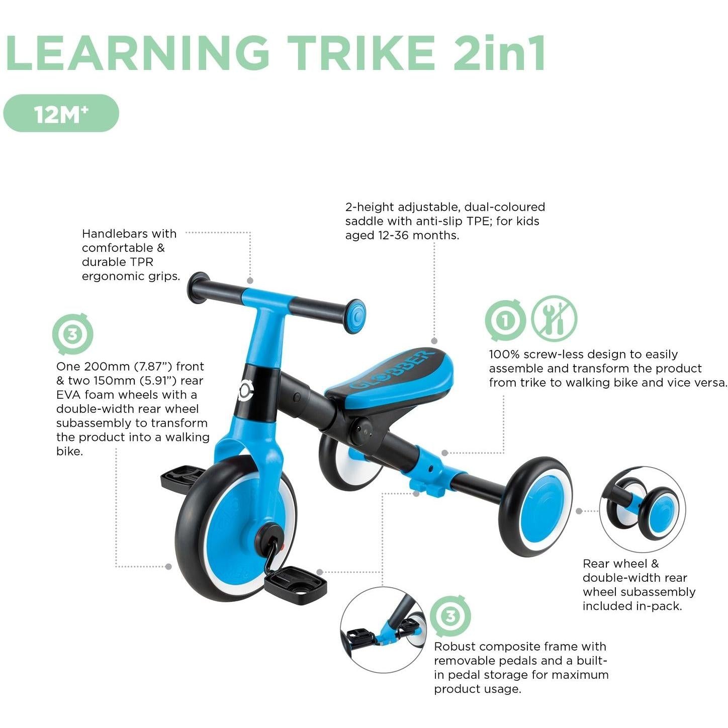 Globber Learning Trike 2In1 Mint