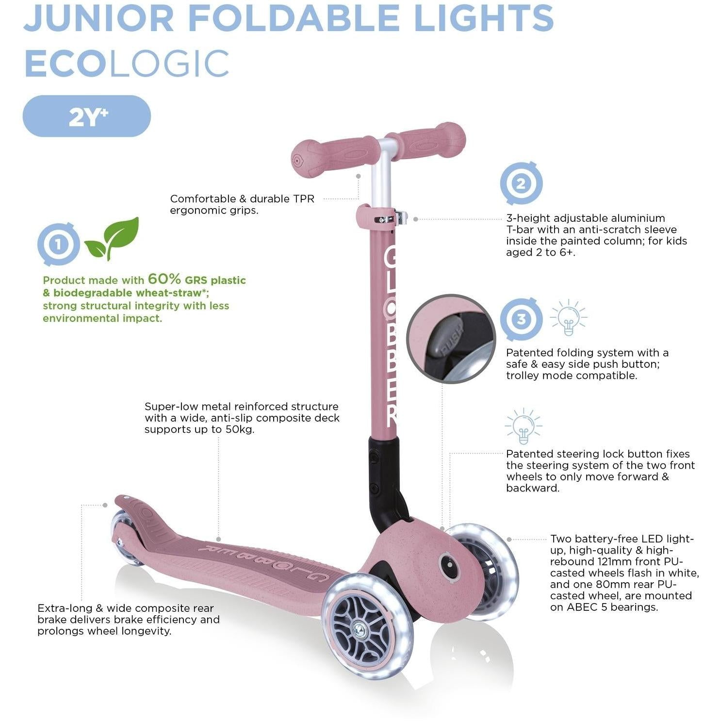 Globber Ecologic Junior Foldable Scooter Lights Blueberry