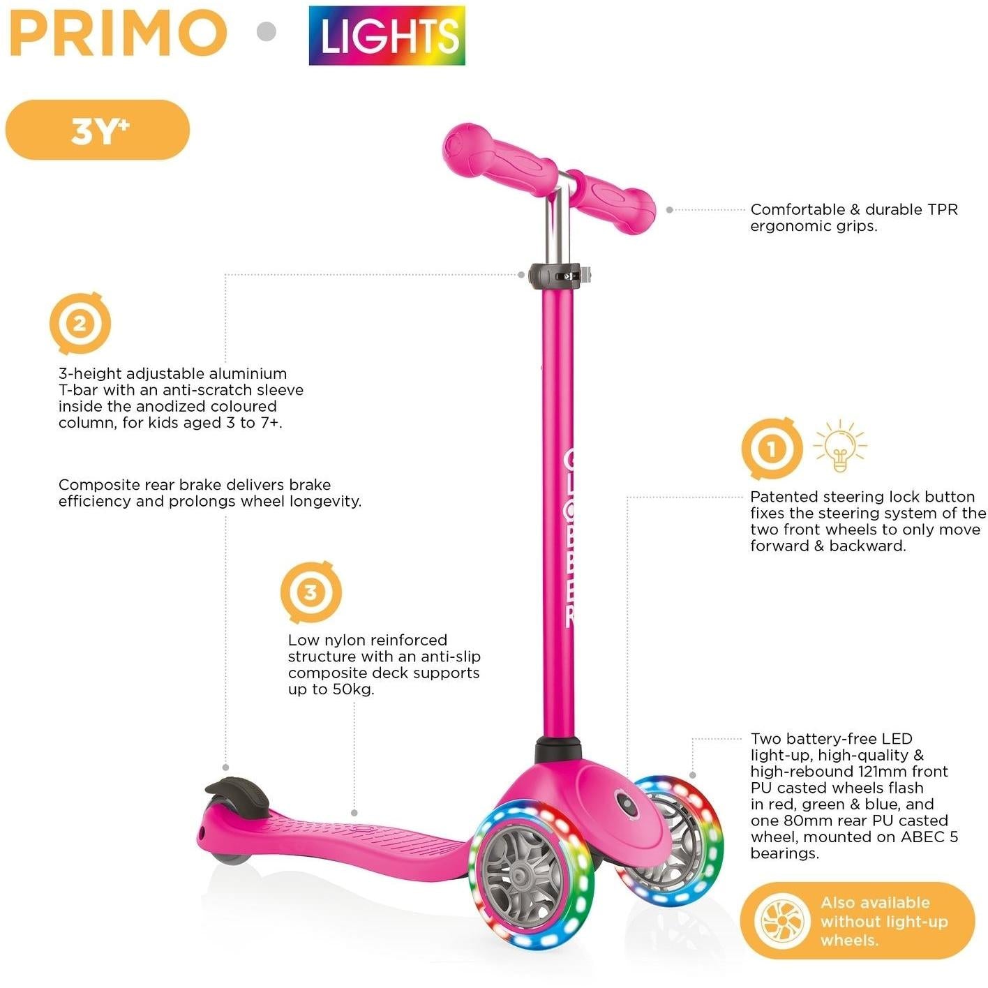 Globber Primo Lights Kids Scooter Green