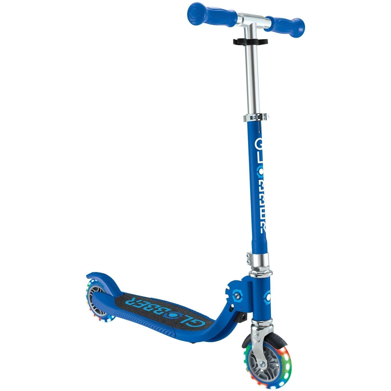 Globber Flow Foldable Junior w/ Llights 2-Wheel Kids Scooter Navy/Sky Blue