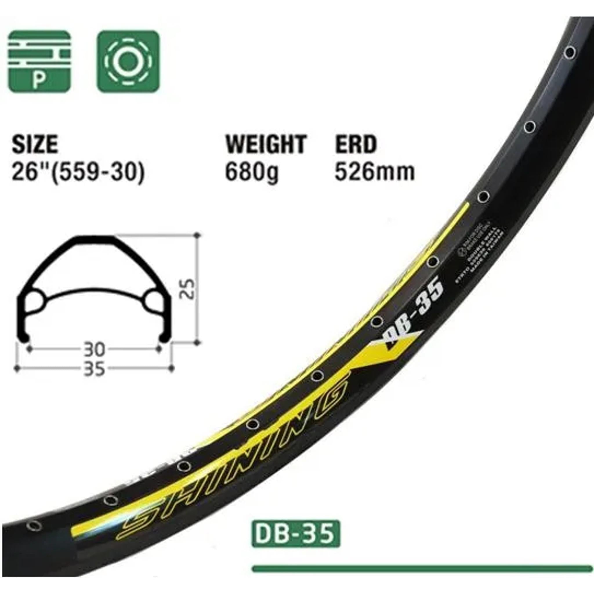 BPW Shining DB-35 Presta Valve Disc Brake Rim 36H 26''