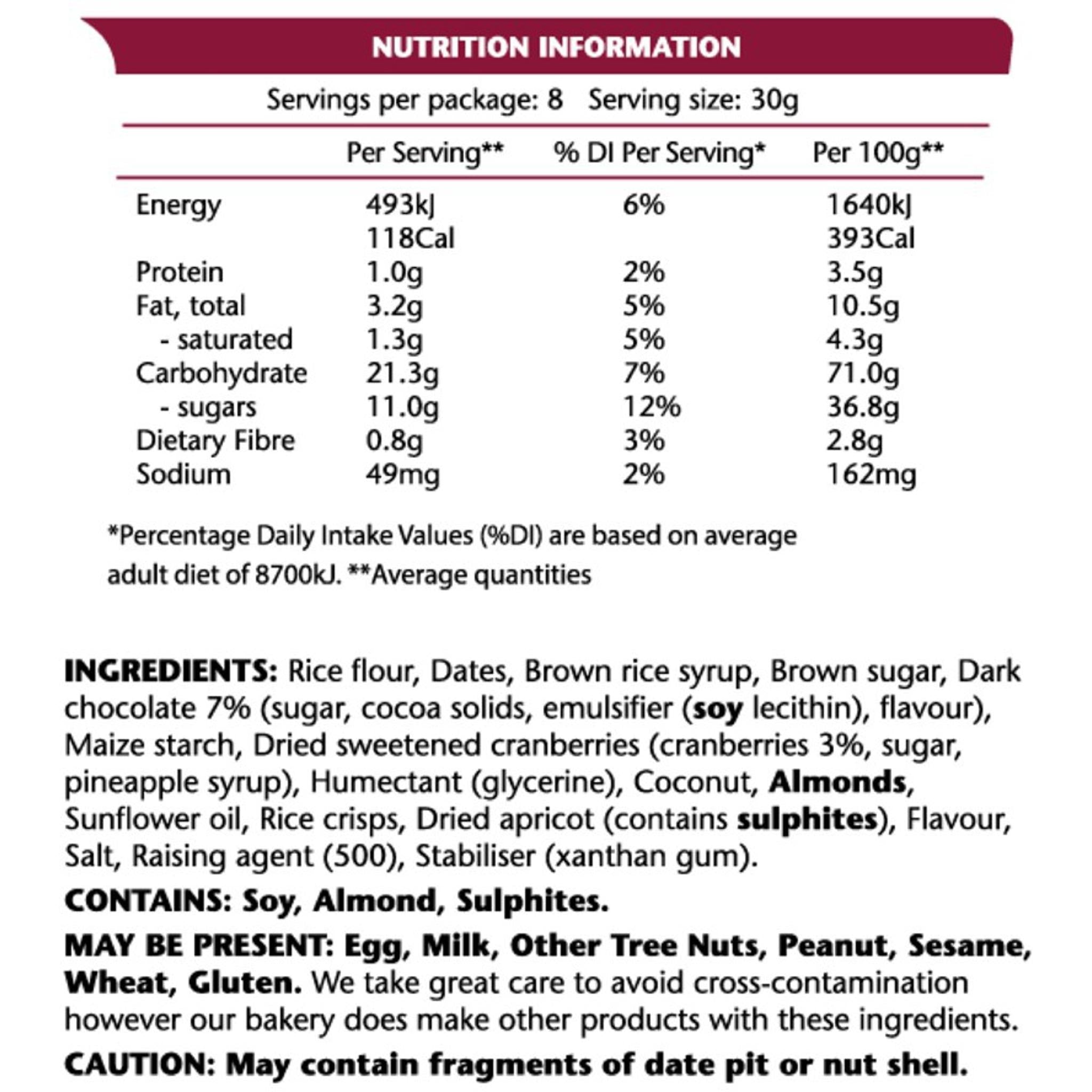 Em's Power Bites Cranberry Chocolate Cookies 8 Pack 240g