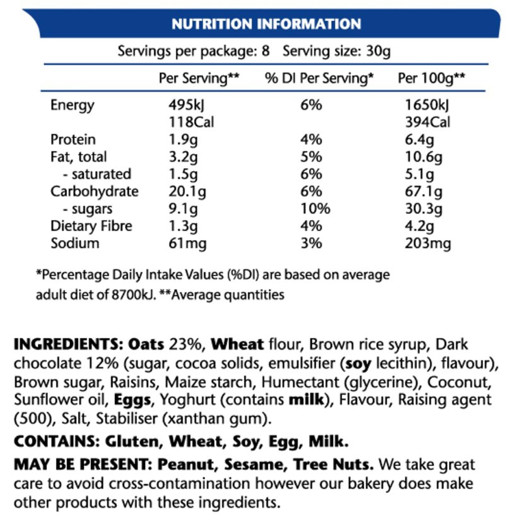Em's Power Bites Oat Chocolate Cookies 8 Pack 240g