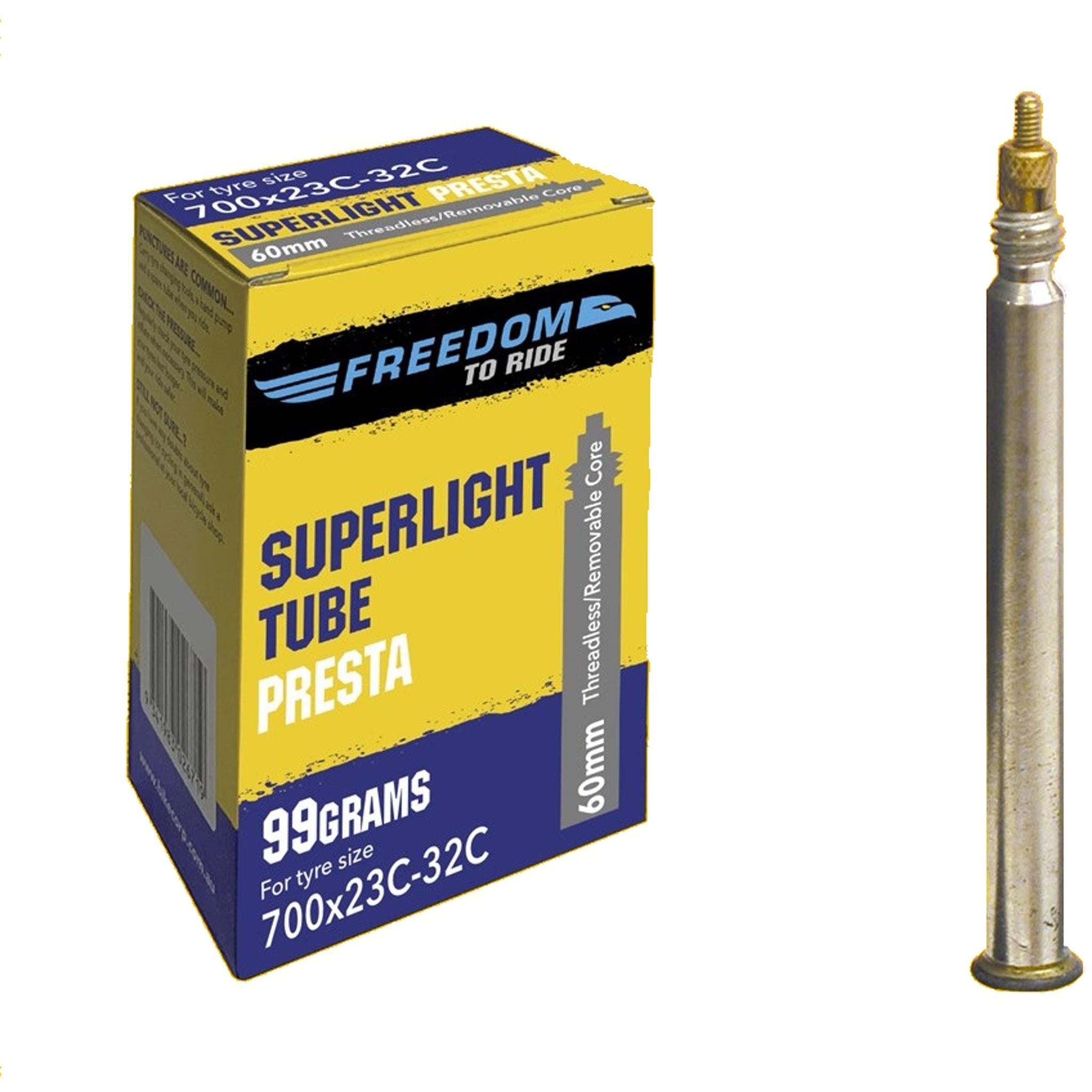 Freedom Superlight 60mm Presta Valve Tube 700x23C-32C