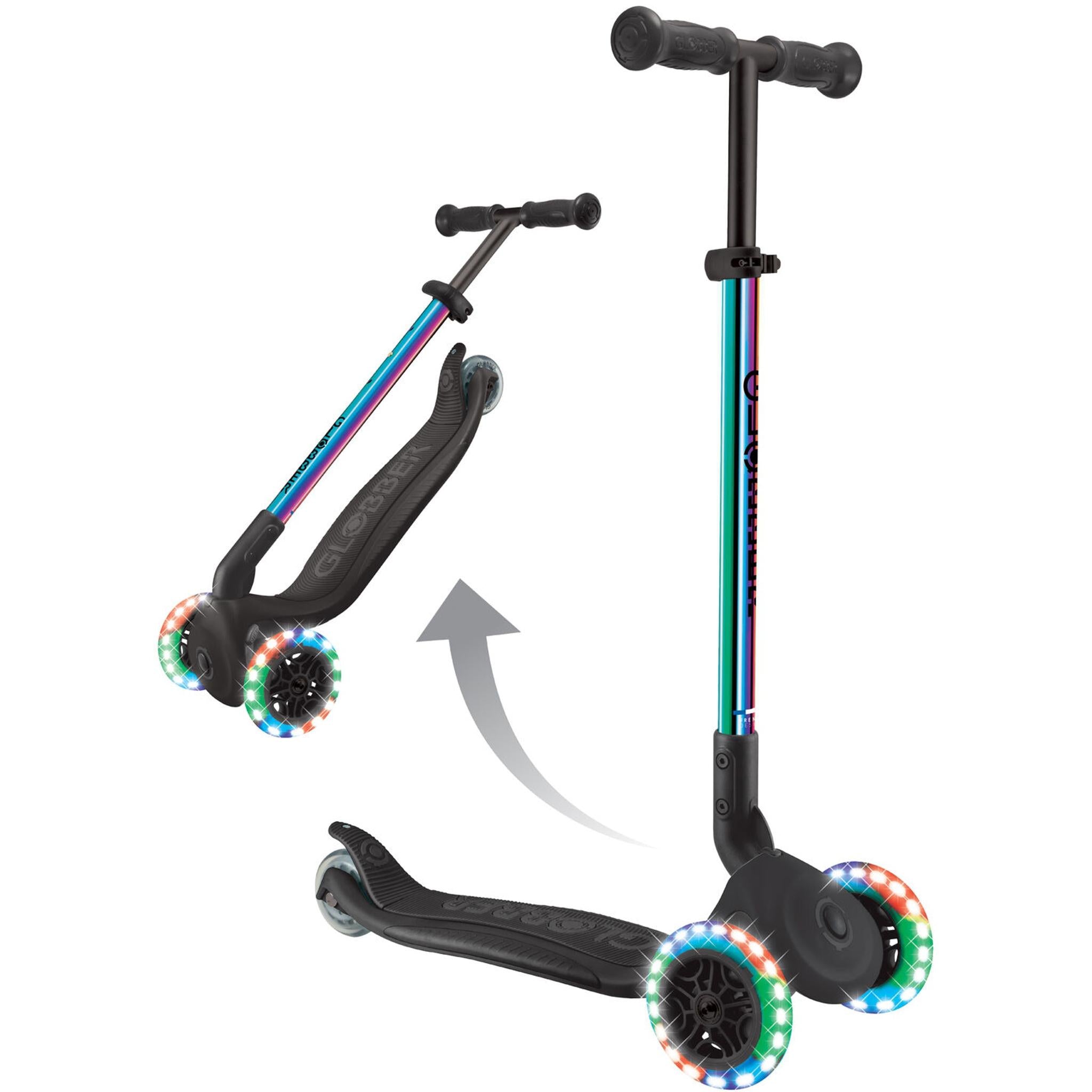 Globber Primo 3-Wheel Foldable Kids Scooter with Lights Neochrome
