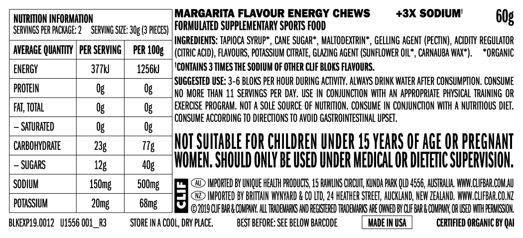 CLIF Bloks Energy Chews 60g Margarita (+3x Sodium)
