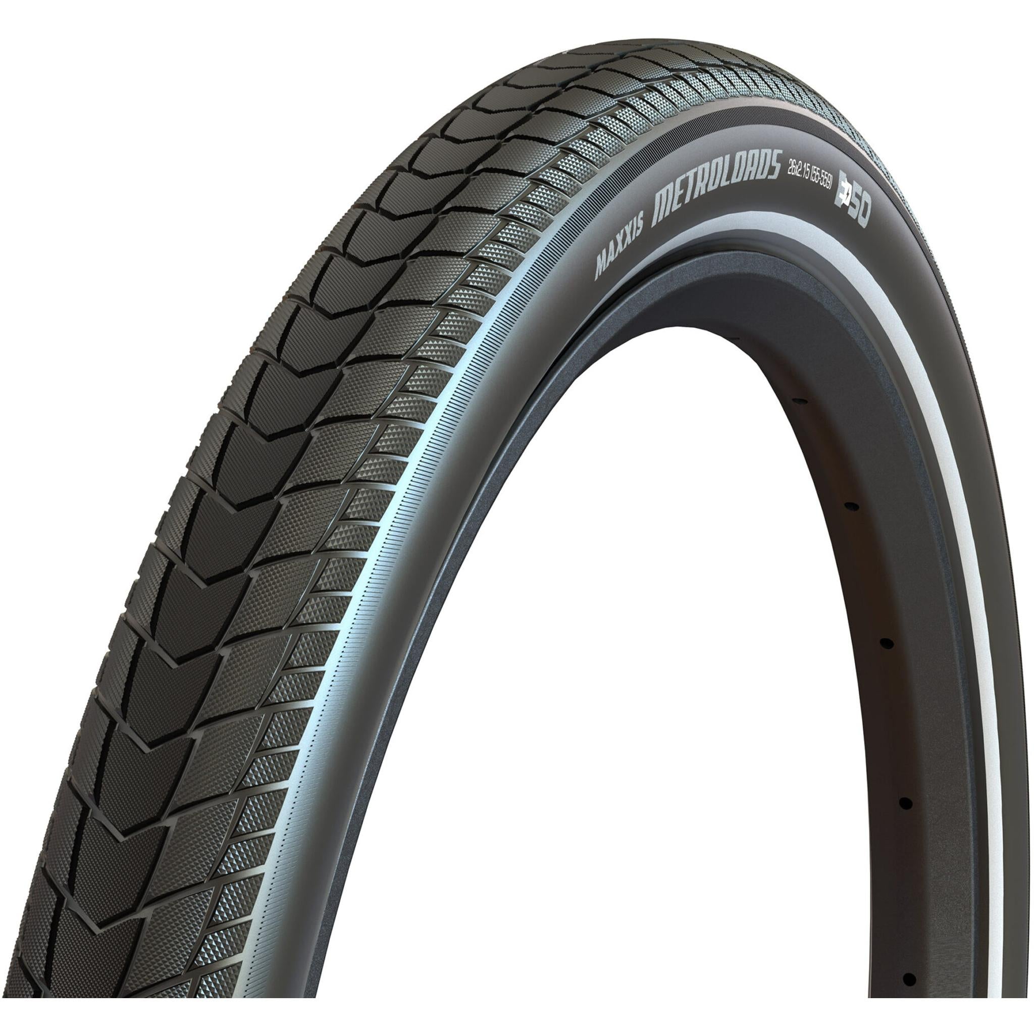 Maxxis Metroloads Wire Bead Commuter/Cargo Tyre 26x2.15'' Black with Reflective Stripes