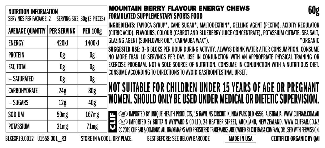 CLIF Bloks Energy Chews 60g Mountain Berry