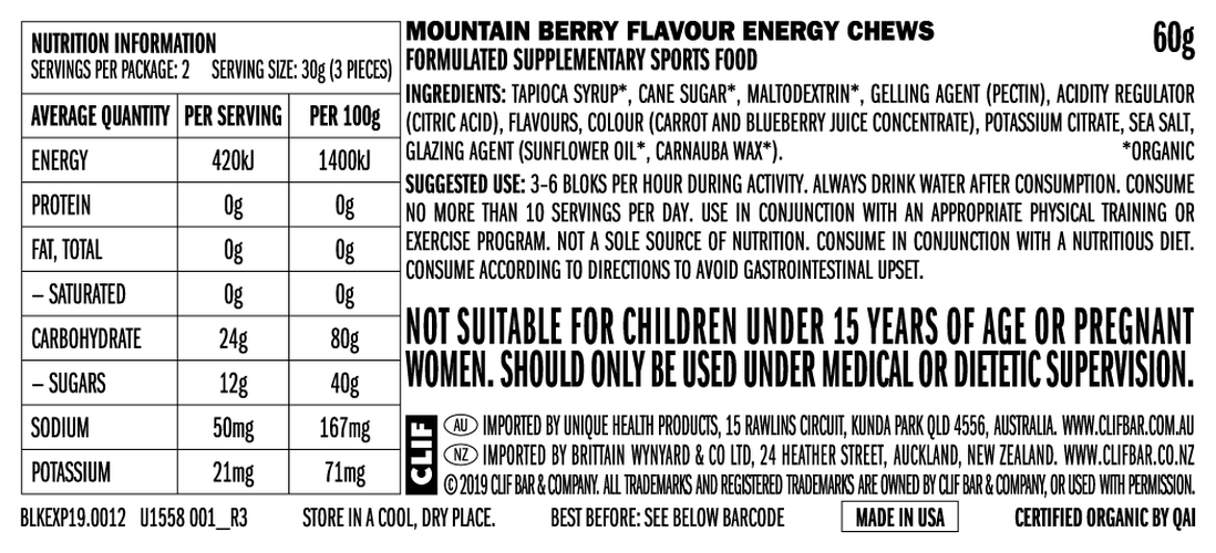CLIF Bloks Energy Chews 60g Mountain Berry
