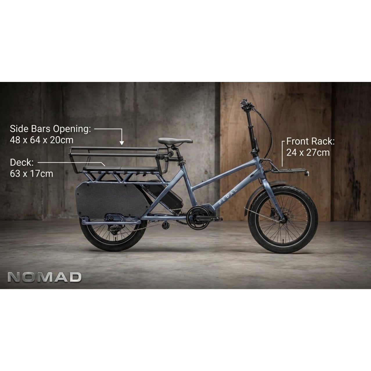 Pedal Nomad Cargo Electric Cargo Bike Blue Metal Grey