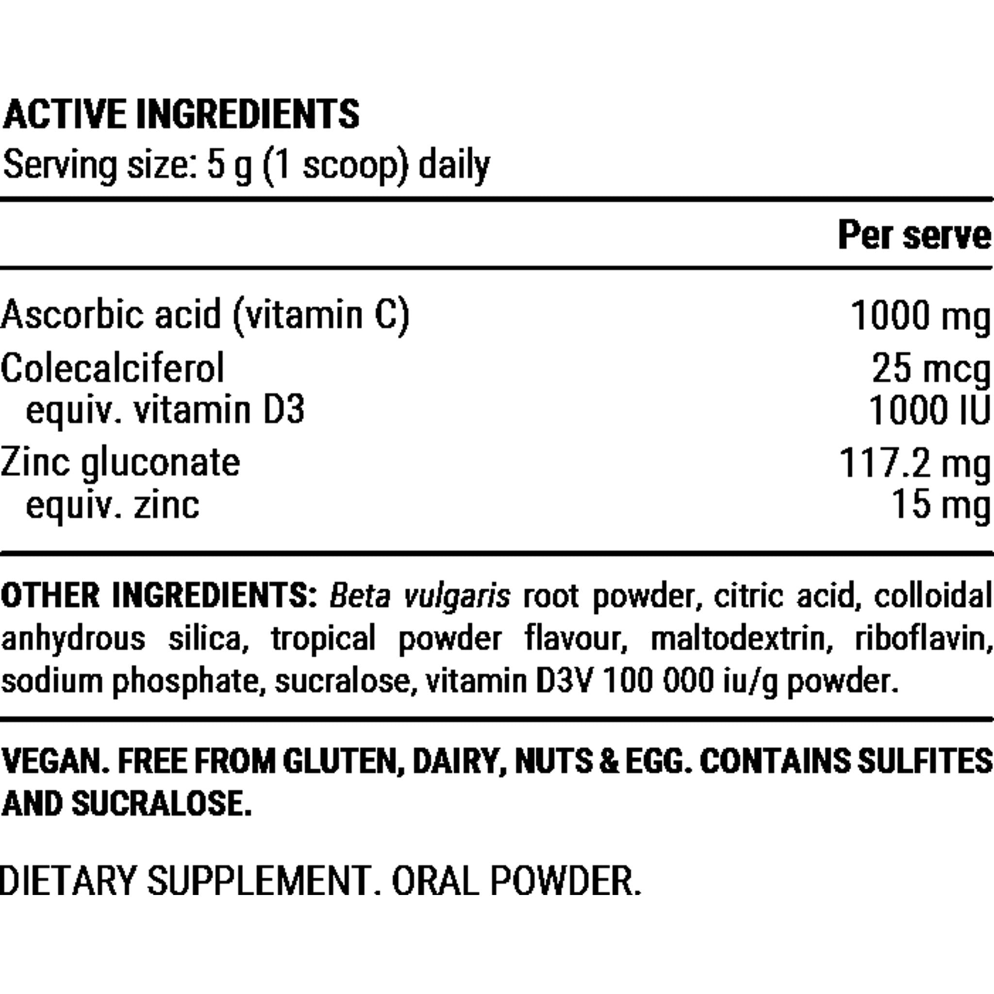 Pillar Performance Ultra Immune C - Immunity Support Powder 200g Jar Tropical