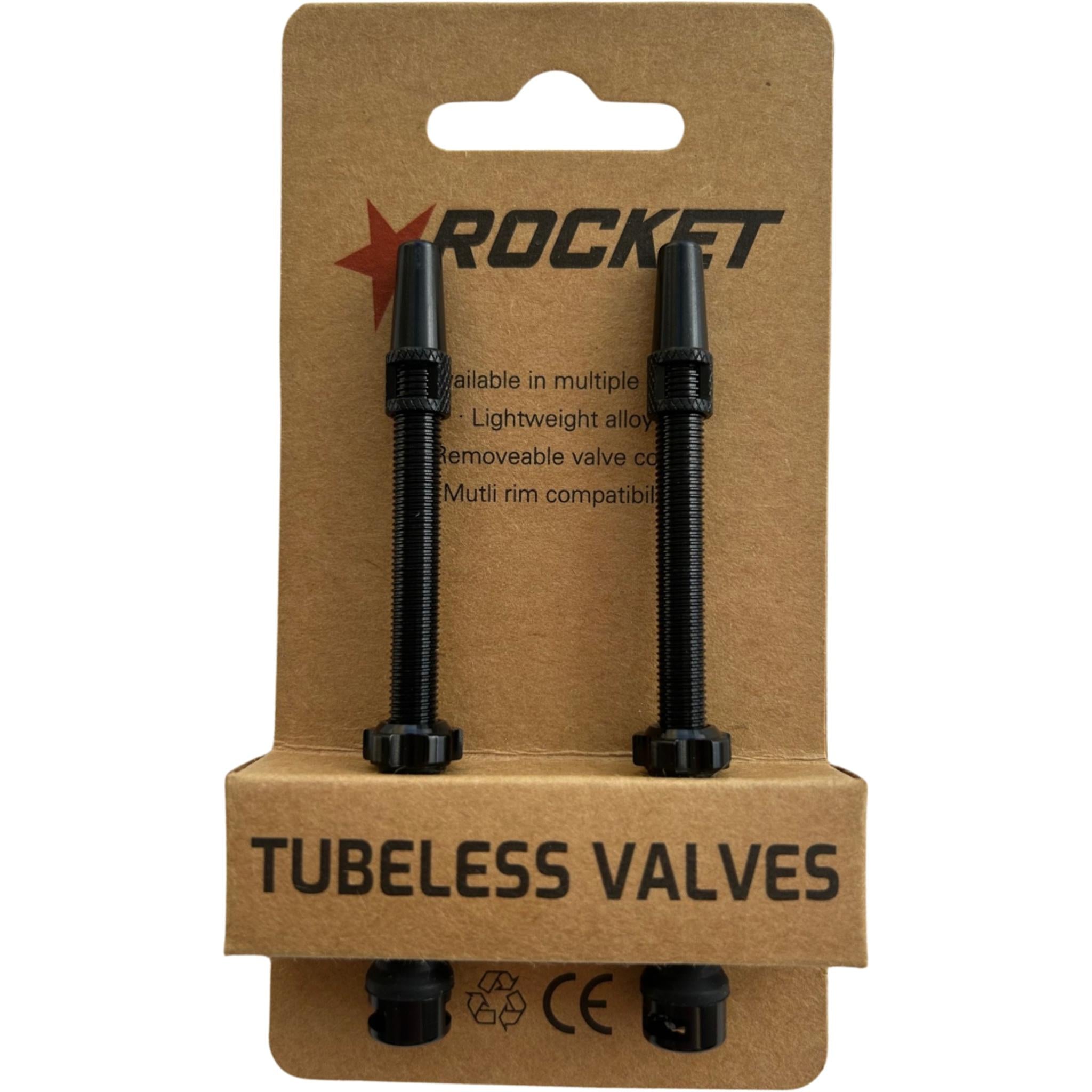 Rocket Removable Road/MTB Presta Tubeless Valves Pair 80mm Black