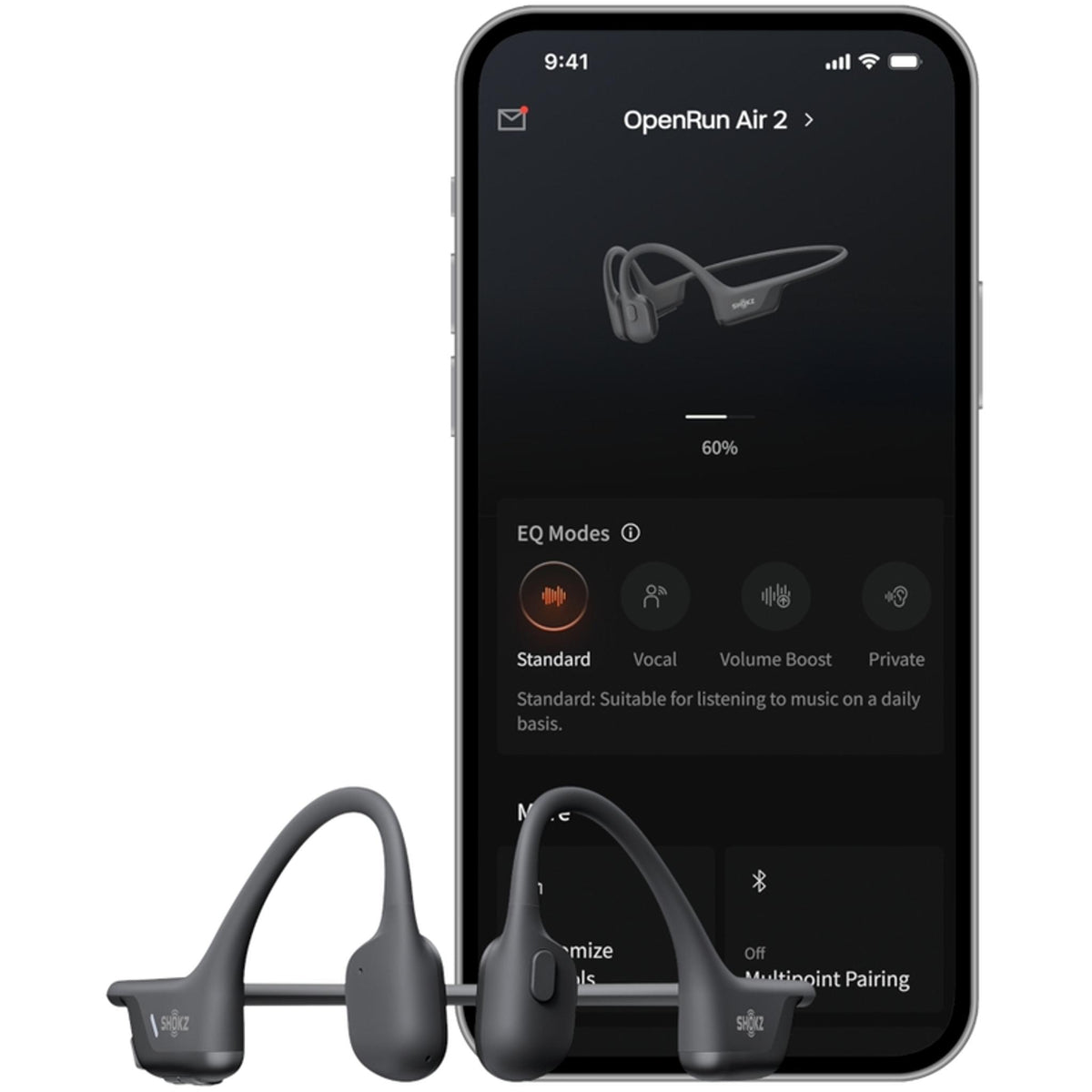 Shokz OpenRun Air 2 Open-Ear Bluetooth Headphones Black