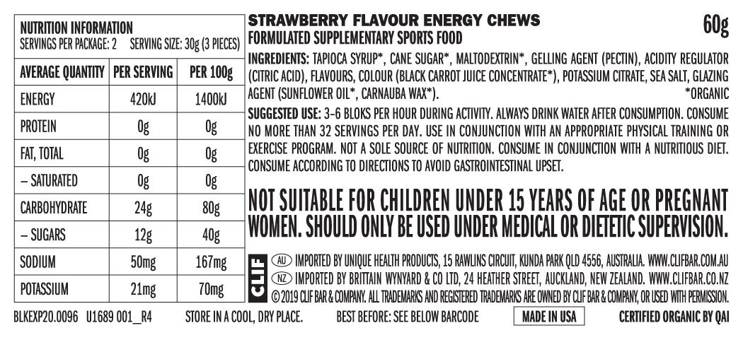 CLIF Bloks Energy Chews 60g Strawberry