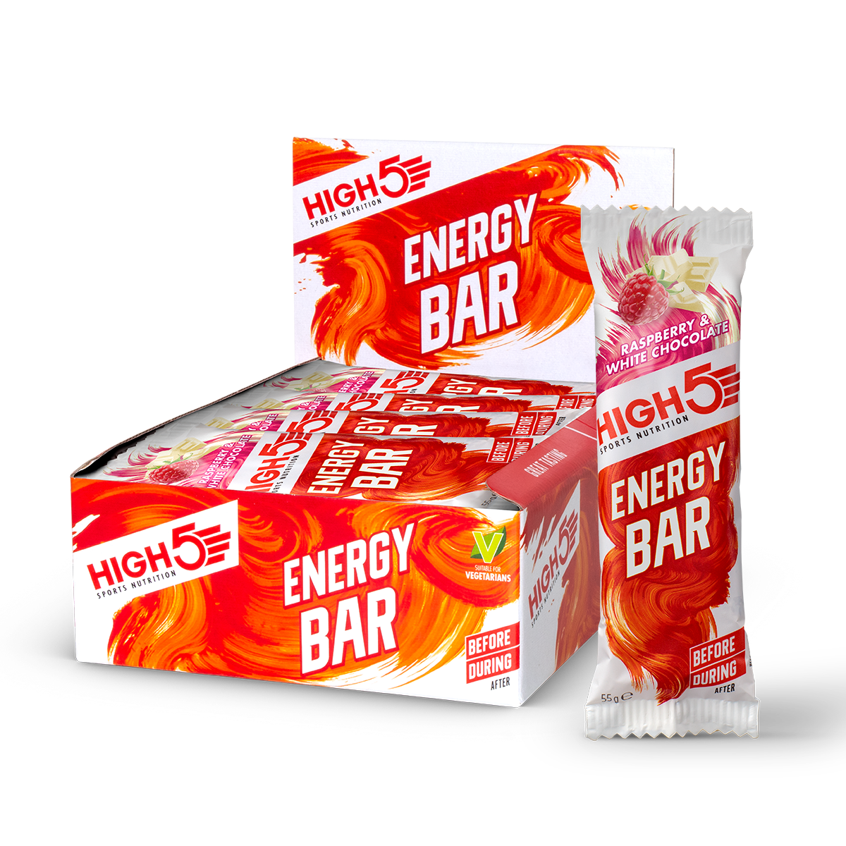 HIGH5 Energy Bar Raspberry & White Chocolate Box of 12
