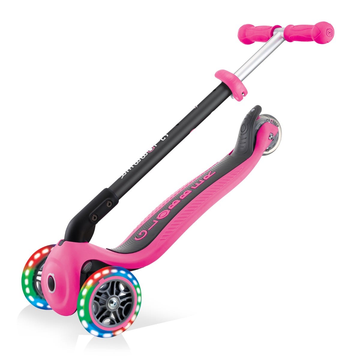 Globber Go Up Foldable Plus Lights 3 Wheel Kids Scooter Pink (Light Up Wheels)