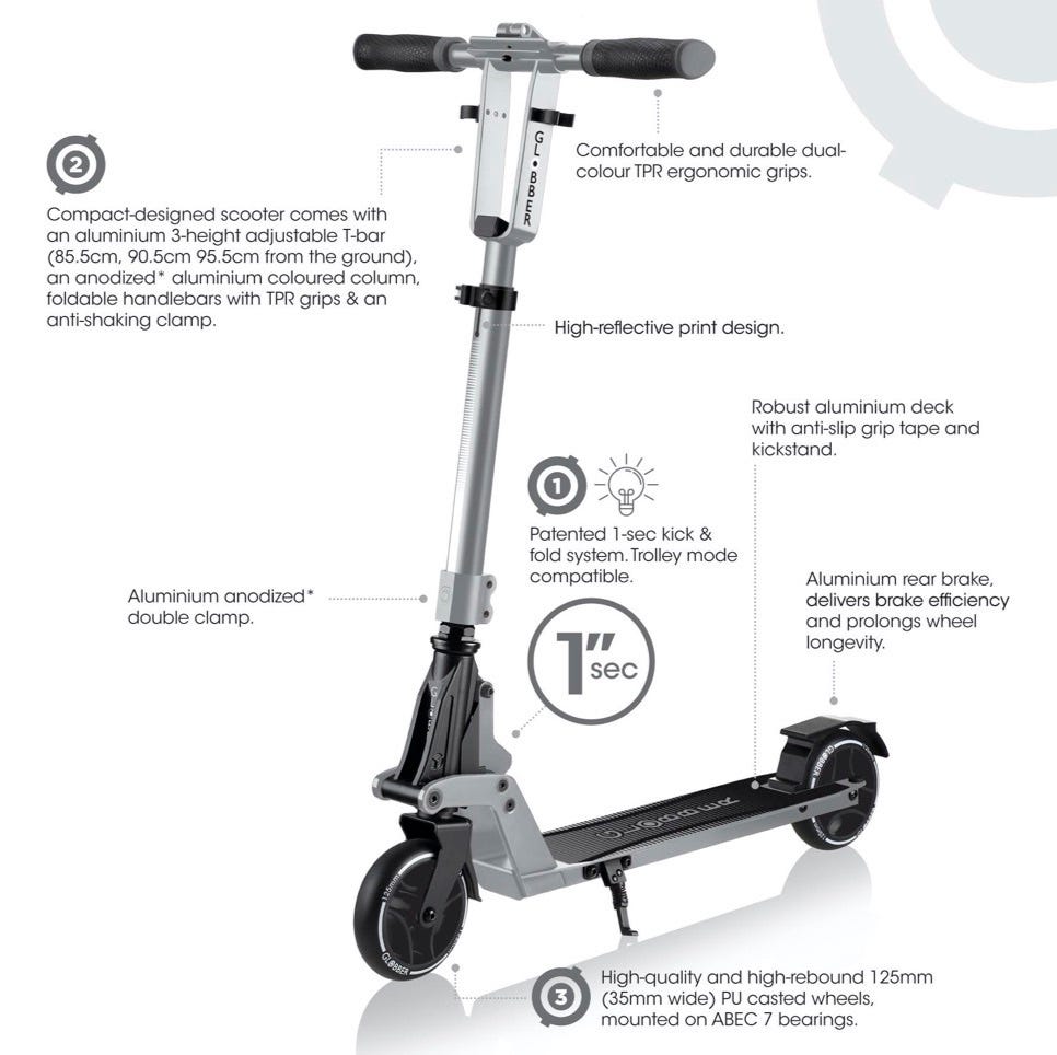 Globber One K 125 Kids Scooter Black