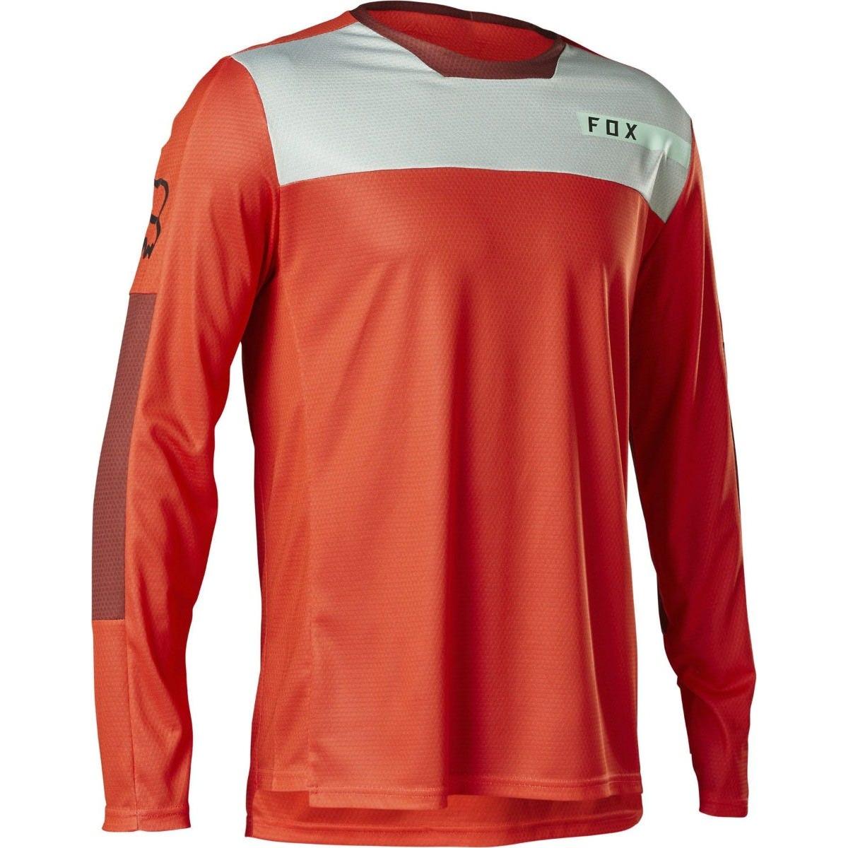 FOX Defend Moth Long Sleeve Jersey Fluoro Red