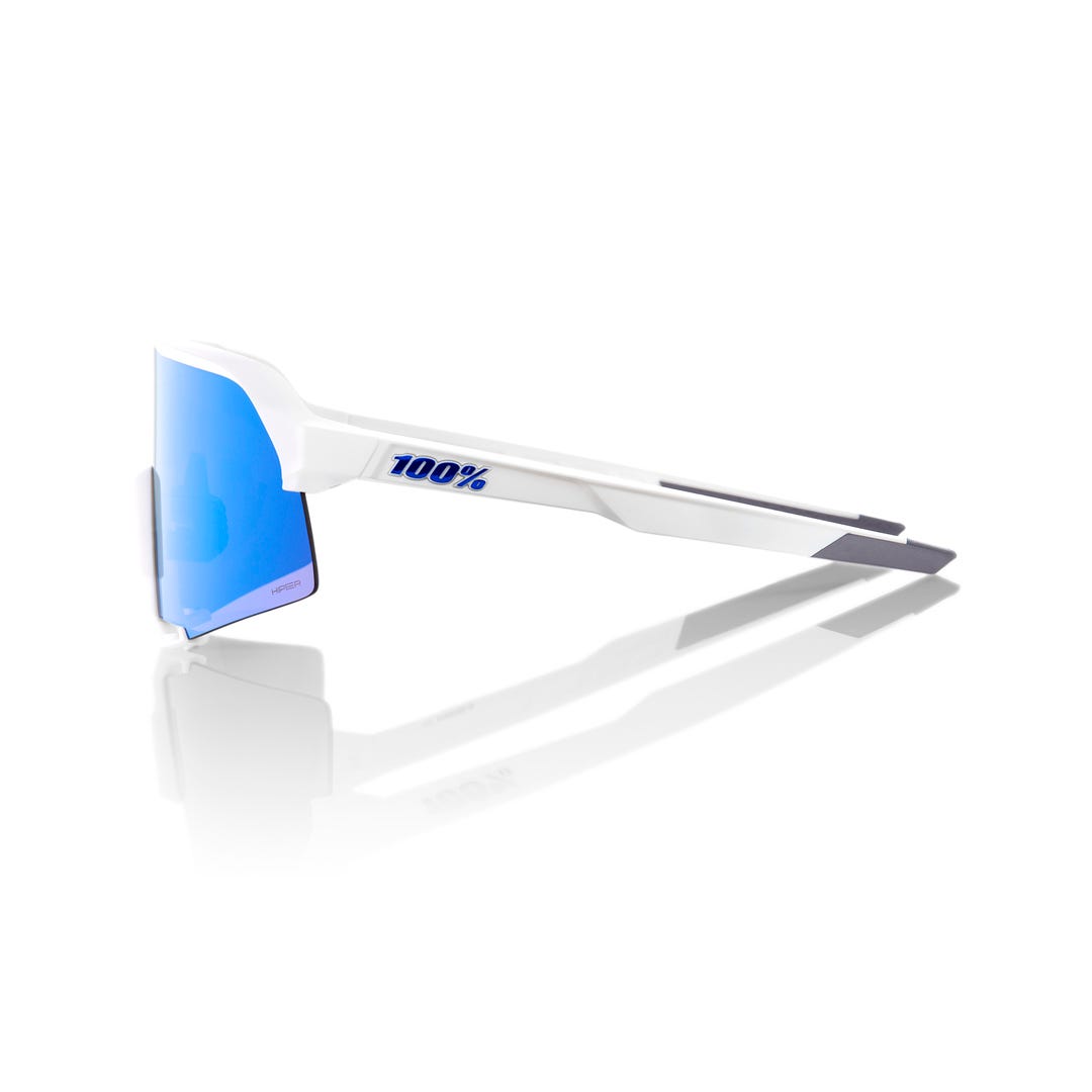 100% S3 Sunglasses Matte White with HiPER Blue Lens